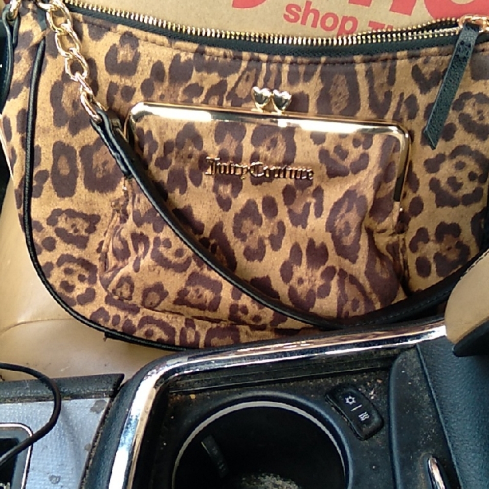 Juicy Couture Leopard Print Shoulder Bag with Gold Accent